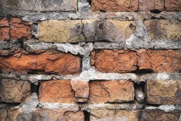 texture of old cracked and destroyed red brick wall