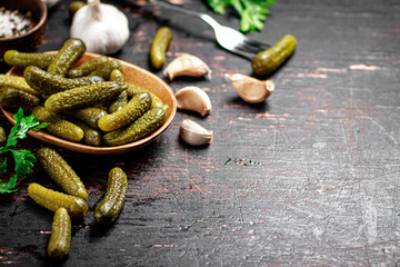 Homemade pickled cucumber on the table. 
