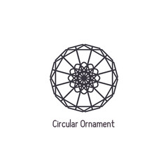 Mosaic arabic linear ornament. Vector geometric circular emblem for ornamental design or logos