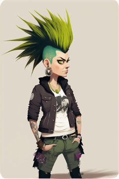 woman, mohawk hairstyle, modern punk style