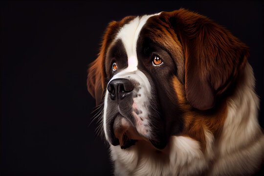 portrait of a saint bernard dog on a black background. generative ai