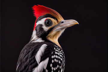 portrait of a woodpecker on a black background. generative ai
