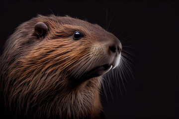 portrait of a beaver on a black background. generative ai - obrazy, fototapety, plakaty