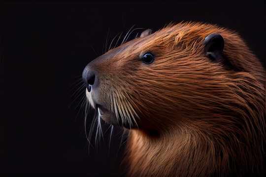 portrait of a beaver on a black background. generative ai