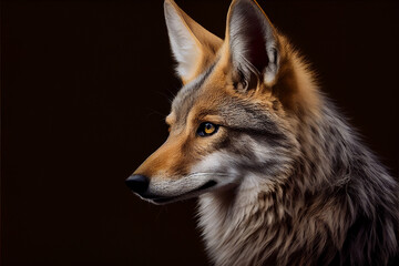 portrait of a coyote on a black background. generative ai - obrazy, fototapety, plakaty