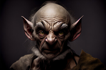 portrait of a goblin on a black background. generative ai