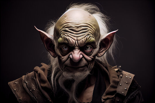 portrait of a goblin on a black background. generative ai