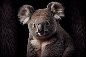 portrait of a koala on a black background. generative ai