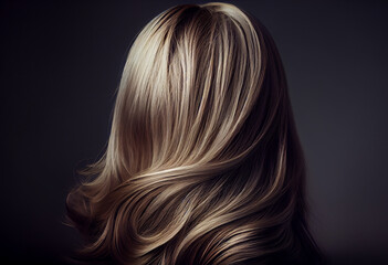 Fototapeta premium Perfekte, gesunde und glänzende blonde Haare im Fokus eines Portraits. Perfekt für Friseur- Haarfarbe- und Shampoo- werbung. -Generative Ai