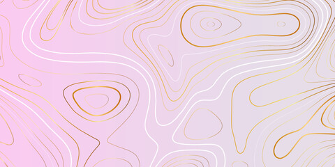 White and golden color combination topographic contour lines map isolated on pink background