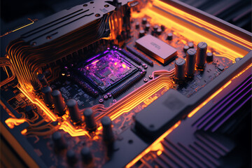 Fototapeta premium Computer Motherboard, Processor high tech PC, Generative ai