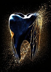 Artistic Abstract gold dark blue white teeth’s root canal sparkle