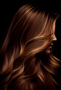
Perfekte, gesunde und gl&auml;nzende Haare mit Str&auml;hnen im Fokus eines Portraits. Perfekt f&uuml;r Friseur- Haarfarbe- und Shampoo- werbung. -Generative Ai