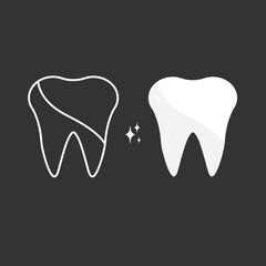 Teeth icon is black and white, vector illustration design, line and flat icon. Illustration of a tooth for a dentist.