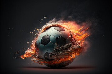illustration, soccer ball with smoke, image generated by AI