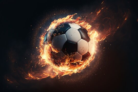 illustration, soccer ball with smoke, image generated by AI