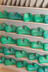 Plastic lasts of different sizes for the manufacture and repair of shoes.