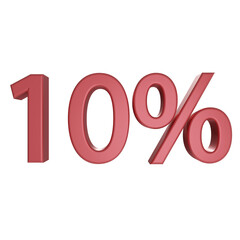 10% Ten percent off on your first purchase. Red metallic number perfect for social media design. Rendered in 3D.