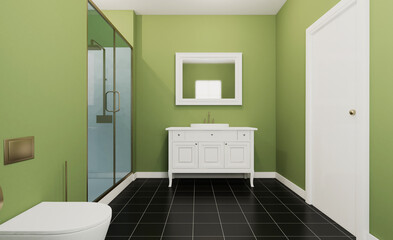 Scandinavian bathroom, classic  vintage interior design. 3D rendering.