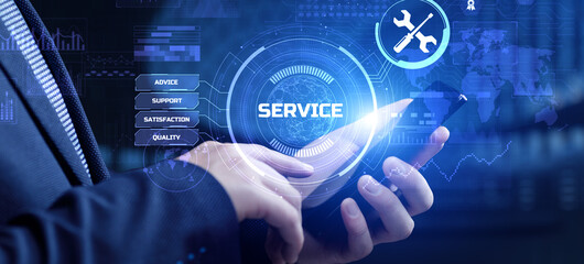 Service customer satisfaction technical support concept on virtual screen.