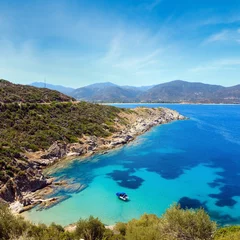 Foto op Plexiglas Summer sea scenery with aquamarine transparent water. View from shore (Sithonia, Halkidiki, Greece). © wildman