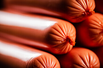 Delicious aromatic sausages. Macro background.