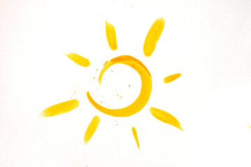 Watercolor yellow sun on a white background - obrazy, fototapety, plakaty