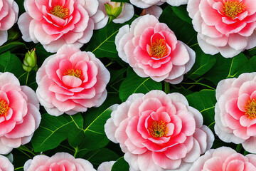 Colorful Camellias Seamless Background