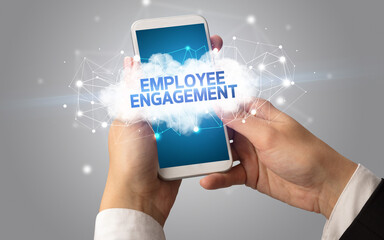 Hand using smartphone with cloud business concept