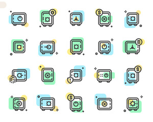 Safebox thick icon set. Vault money and valuables, safe bank