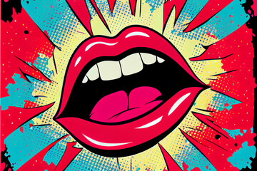 Sexy Lippen auf bunten Hintergrund in Pop-Art Retro-Comic-Stil - Generative Ai