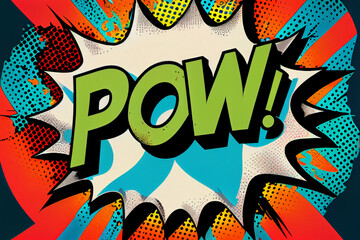 Pop-Art Sprechblase im Retro-Comic-Stil  mit dem Wort POW in Comicsprache - Generative Ai