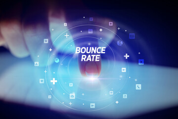 Finger touching tablet with social media icons concept