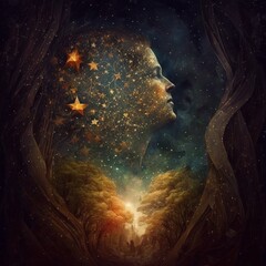 Cosmic starry skies generated illustration, spirituality, space for text, background, ai art