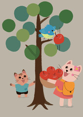 The Apple and the Cat cartoon illustration