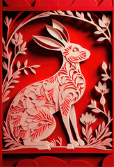 Chinese Year of the Rabbit image in paper cut style.