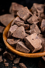 Pieces of milk chocolate on a plate. 