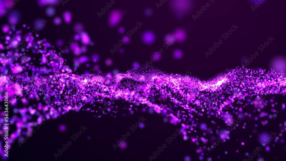 Poster dynamic wave of glowing particles. digital technology background. 3d. 4k animation.