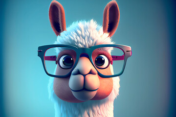 Obraz premium Portrait of a funny llama in glasses, ai illustration