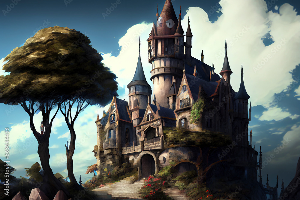 Wall mural medieval castle, ai illustration