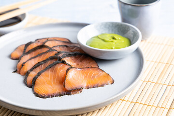 Nori coated salmon.
