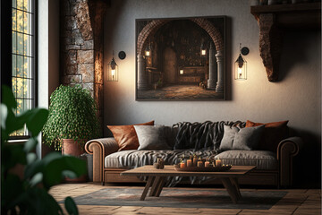 Interior modern house living room - antique housing series - Created with Generative AI technology
