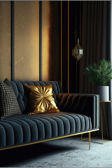 Interior modern house living room - Gold and Black housing series - Created with Generative AI technology
