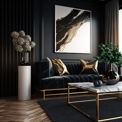 Interior modern house living room - Gold and Black housing series - Created with Generative AI technology