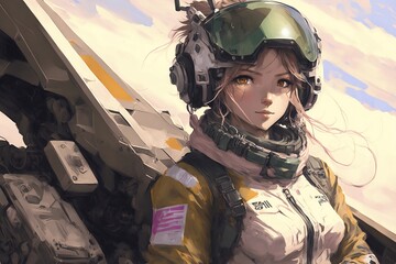 Cute female mecha pilot smiling