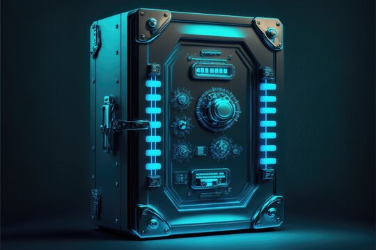 Digital Safe Box Blue Background. Cyber Technology For Finance Or Business. Generative AI