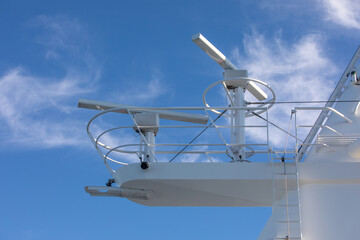 Radar antennas on a ship - Close up view of the radar navigation system