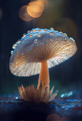 Beautiful macro photography of translucent wet mushrooms.