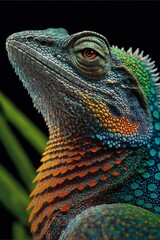 Green and orange Iguana