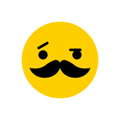 Eyebrow play emoticon with mustache. Flat icon emoji.